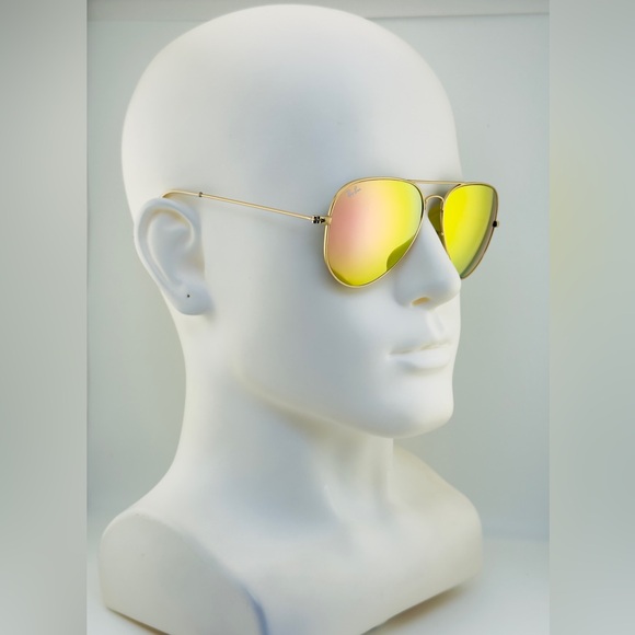 Ray-Ban Sunglasses Aviator Flash Lenses RB3025 Matte Gold Frame Yellow Lenses - Picture 4 of 16